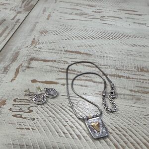 Brighton Silver and Gold Heart Pendant Necklace and Earring Set